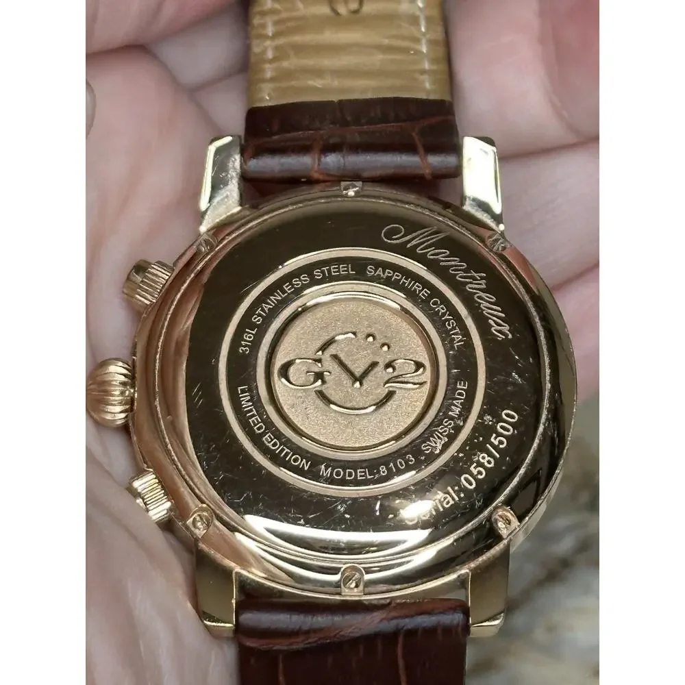 GV2 Gevril Montreux 8103 Swiss Chronograph Rose Gold Ltd Ed #058/500 Men Watch